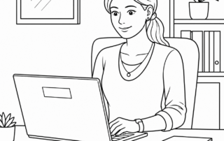 Frau im Homeoffice am Laptop (KI-generiert)