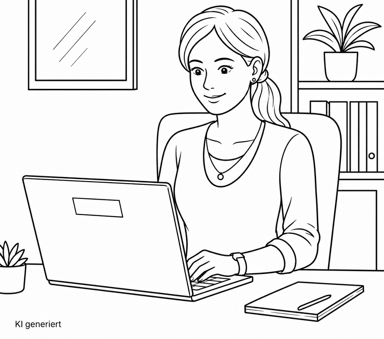 Frau im Homeoffice am Laptop (KI-generiert)